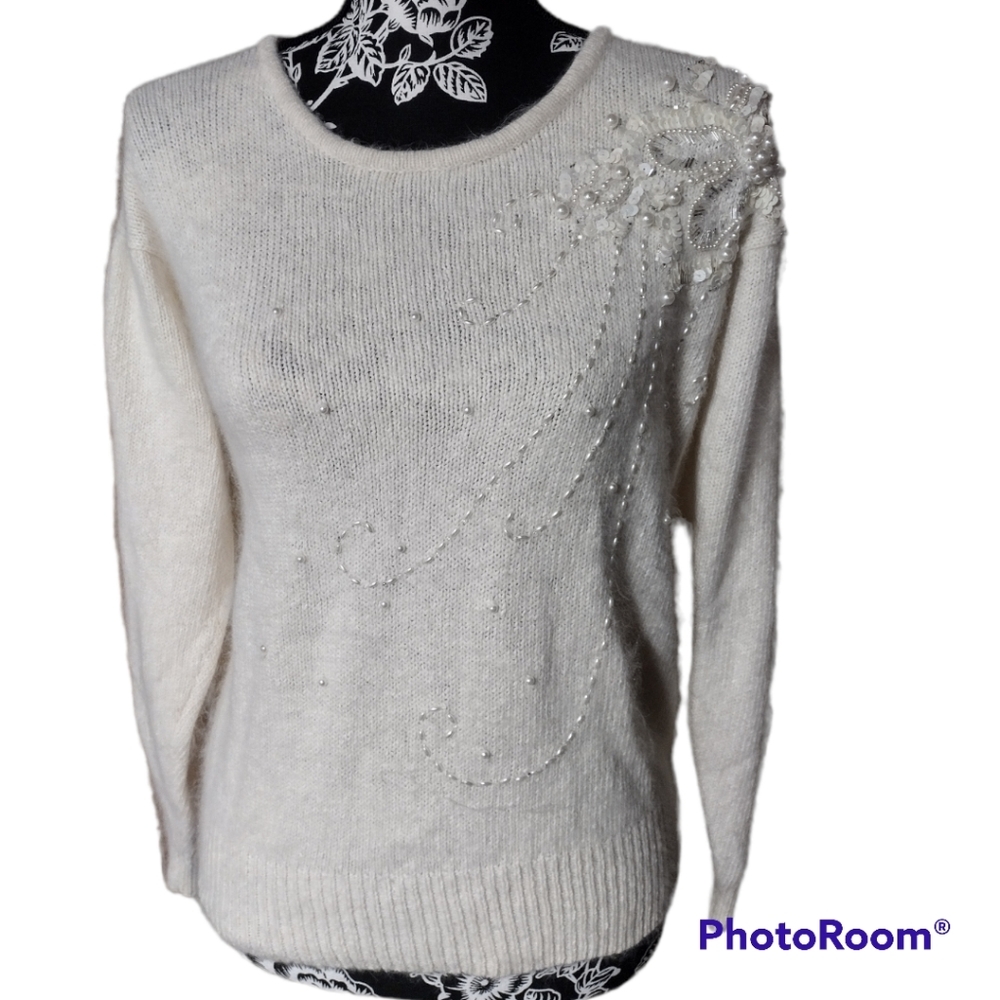 Vintage Jamie Scott Angora Pearl Embellished Sweater